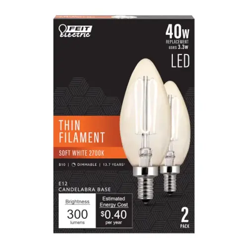 Filament LED Bulb Mini Candelabra E12 (Candelabra) Soft White 40 Watt Equivalence Clear Filament LED Bulb Mini Candelabra E12 (Candelabra) Soft White 40 Watt Equivalence Clear