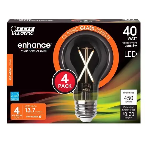 Filament LED Bulb Enhance A19 E26 (Medium) Soft White 40 Watt Equivalence Clear Filament LED Bulb Enhance A19 E26 (Medium) Soft White 40 Watt Equivalence Clear