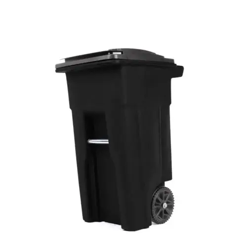 Garbage Can 32 gal Black Polyethylene Wheeled Lid Included Black