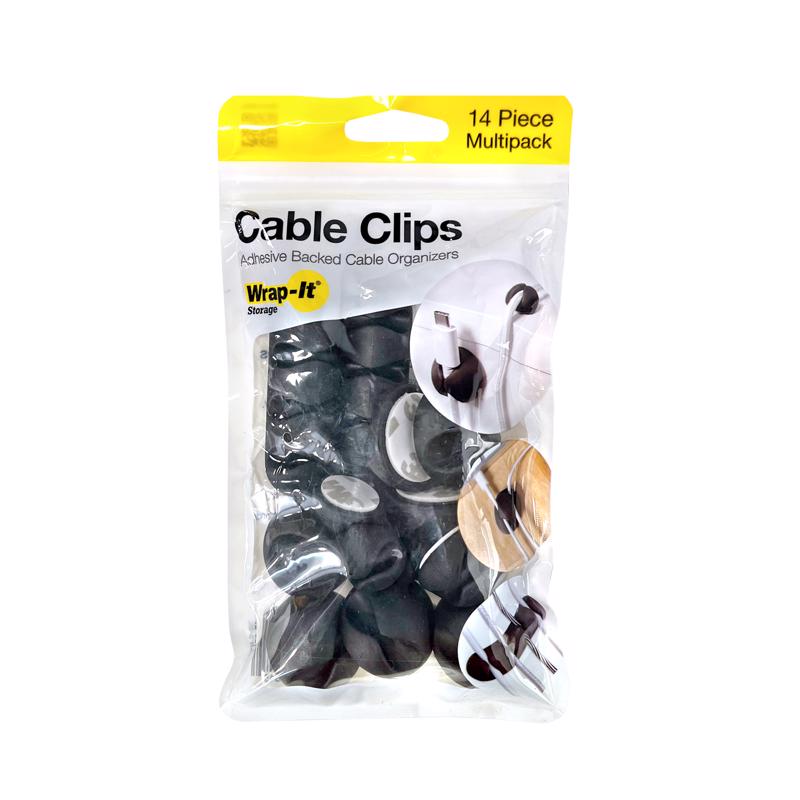 Wrap-It Storage 514-CLIPS-BL Cable Clips Organizers, Assorted Sizes pack of 14 Black