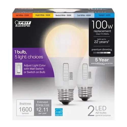 LED Bulb A21 E26 (Medium) Tunable White/Color Changing 100 Watt Equivalence Frosted LED Bulb A21 E26 (Medium) Tunable White/Color Changing 100 Watt Equivalence Frosted