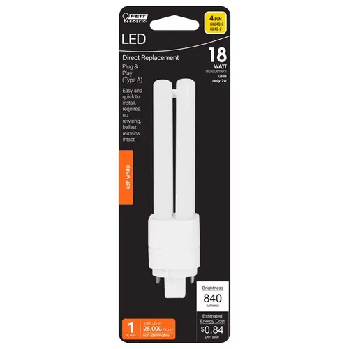 DRP LED Bulb, Double Twin Tube, PL Lamp, 18 W Equivalent, G24Q-2 Lamp Base White DRP LED Bulb, Double Twin Tube, PL Lamp, 18 W Equivalent, G24Q-2 Lamp Base White