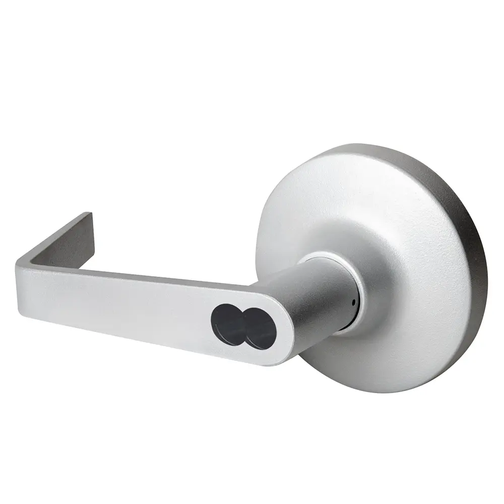 Hager 47KN Keyed Night Latch Outside Exit Device Trim with Withnell Lever with Small Format Interchangeable Core Satin Stainless Steel Finish 109786 Hager 47KN Keyed Night Latch Outside Exit Device Trim with Withnell Lever with Small Format Interchangeable Core Satin Stainless Steel Finish 109786