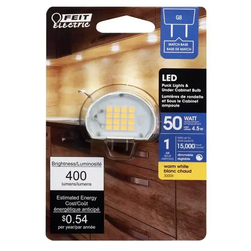 LED Bulb Specialty G8 Warm White 50 Watt Equivalence Clear LED Bulb Specialty G8 Warm White 50 Watt Equivalence Clear