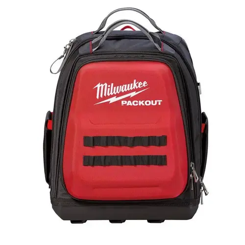 PACKOUT Tool Backpack, 11.81 in W, 15-3/4 in D, 15-3/4 in H, 48-Pocket, Polyester, Black/Red PACKOUT Tool Backpack, 11.81 in W, 15-3/4 in D, 15-3/4 in H, 48-Pocket, Polyester, Black/Red