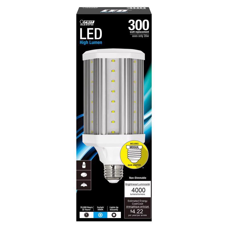 Feit Electric C4000/5K/LEDG2 Daylight LED Yard Light, Corn Cob, 300 W Equivalent, E26 Lamp Base, Dimmable, Clear Frosted