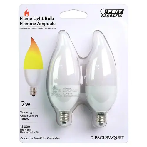 LED Flame Bulb Flame Tip E12 (Candelabra) Warm Candle Light 2 W Clear Pair LED Flame Bulb Flame Tip E12 (Candelabra) Warm Candle Light 2 W Clear Pair