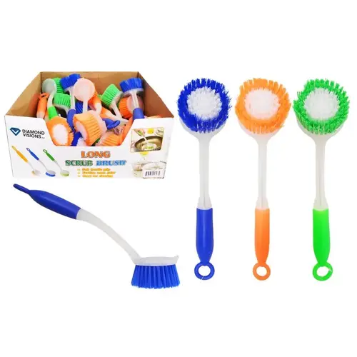 Long Handle Scrub Brush 2" W Soft Bristle 7" Plastic Handle Assorted