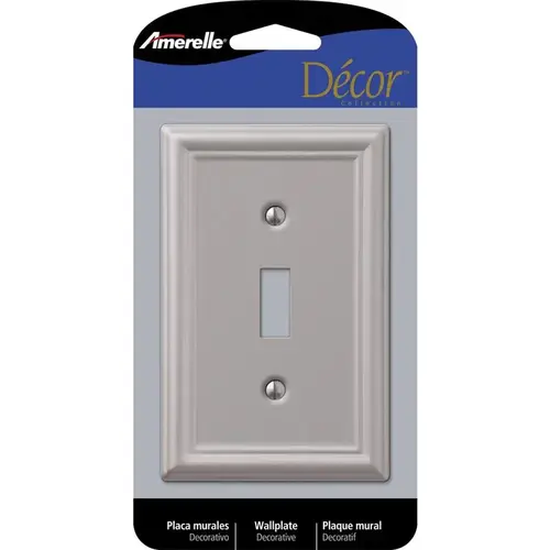 Wallplate, 4-7/8 in L, 3-1/8 in W, 1 -Gang, Steel, Brushed Nickel Wallplate, 4-7/8 in L, 3-1/8 in W, 1 -Gang, Steel, Brushed Nickel