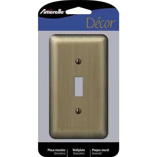 Wallplate, 5 in L, 2-13/16 in W, 1 -Gang, Steel, Brushed Brass Wallplate, 5 in L, 2-13/16 in W, 1 -Gang, Steel, Brushed Brass