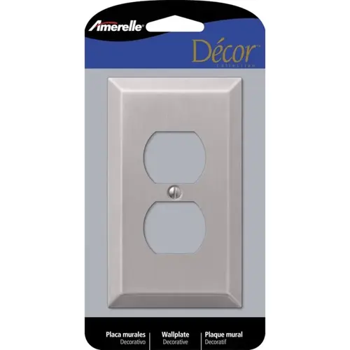 Century Outlet Wallplate, 4-15/16 in L, 2-7/8 in W, 1 -Gang, Steel, Brushed Nickel, Wall Mounting Century Outlet Wallplate, 4-15/16 in L, 2-7/8 in W, 1 -Gang, Steel, Brushed Nickel, Wall Mounting