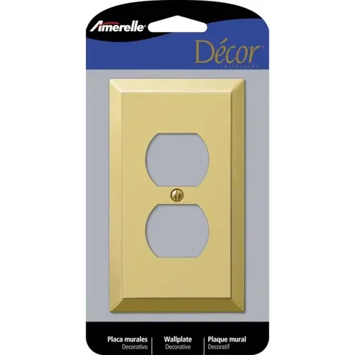 Receptacle Wallplate, 4-5/16 in L, 2-7/8 in W, 1 -Gang, Steel, Polished Brass Receptacle Wallplate, 4-5/16 in L, 2-7/8 in W, 1 -Gang, Steel, Polished Brass