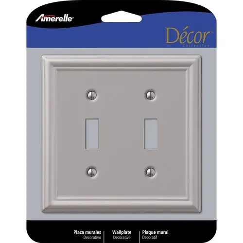Wallplate, 4-7/8 in L, 4-15/16 in W, 2 -Gang, Steel, Brushed Nickel Wallplate, 4-7/8 in L, 4-15/16 in W, 2 -Gang, Steel, Brushed Nickel