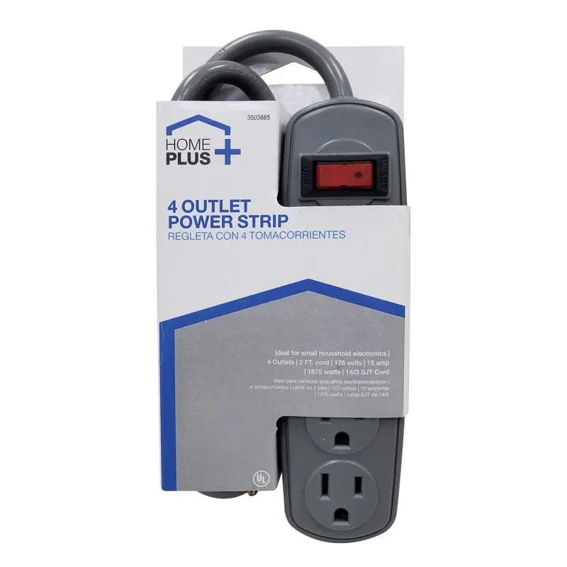 Home Plus Power Strip 2 ft. L 4 outlets Gray Gray KB108