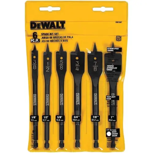Spade Bit Set, Heavy-Duty, 6-Piece, Carbon Steel Spade Bit Set, Heavy-Duty, 6-Piece, Carbon Steel