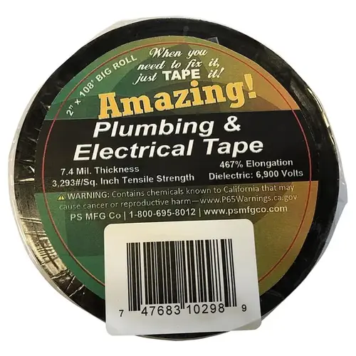 Plumbing & Electrical Tape 2" W X 108 ft. L Black Plastic Black