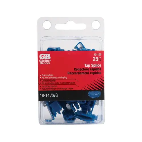 Tap Splice, 16 to 14 AWG Wire, Blue - pack of 25 Tap Splice, 16 to 14 AWG Wire, Blue - pack of 25