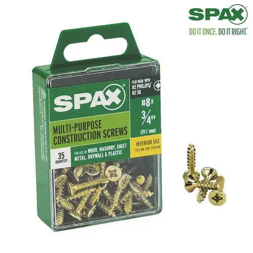 Multi-Purpose Screws No. 8 X 3/4" L Phillips/Square Flat Head Yellow Zinc