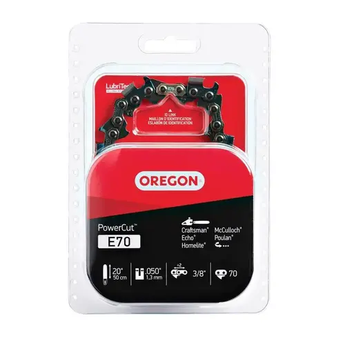 PowerCut Chainsaw Chain, 20 in L Bar, 0.05 Gauge, 3/8 in TPI/Pitch, 70-Link PowerCut Chainsaw Chain, 20 in L Bar, 0.05 Gauge, 3/8 in TPI/Pitch, 70-Link