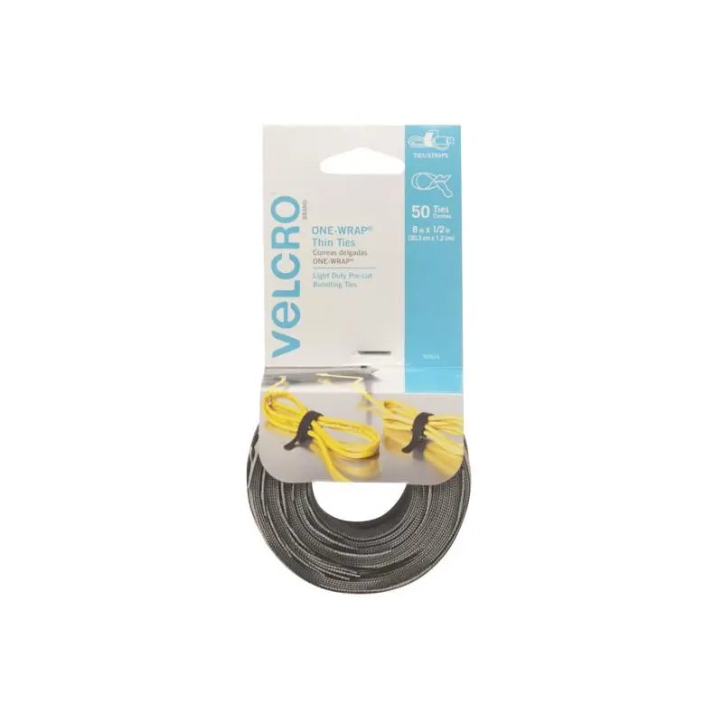 VELCRO Brand One Wrap Fastener 1/2 in W 8 in L Black/Gray - pack of 50 90924