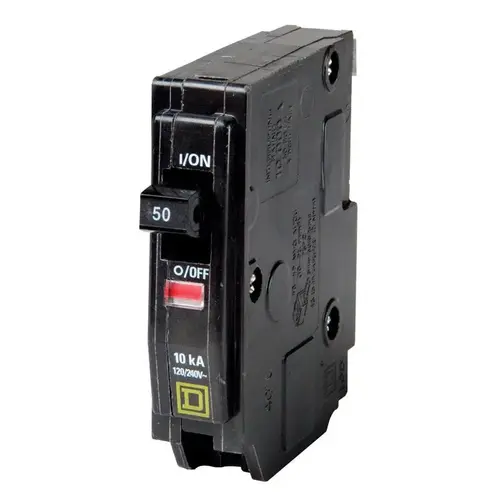 QO Circuit Breaker, Mini, 50 A, 1 -Pole, 120/240 VAC, 48 VDC, Fixed Trip, Plug Mounting QO Circuit Breaker, Mini, 50 A, 1 -Pole, 120/240 VAC, 48 VDC, Fixed Trip, Plug Mounting