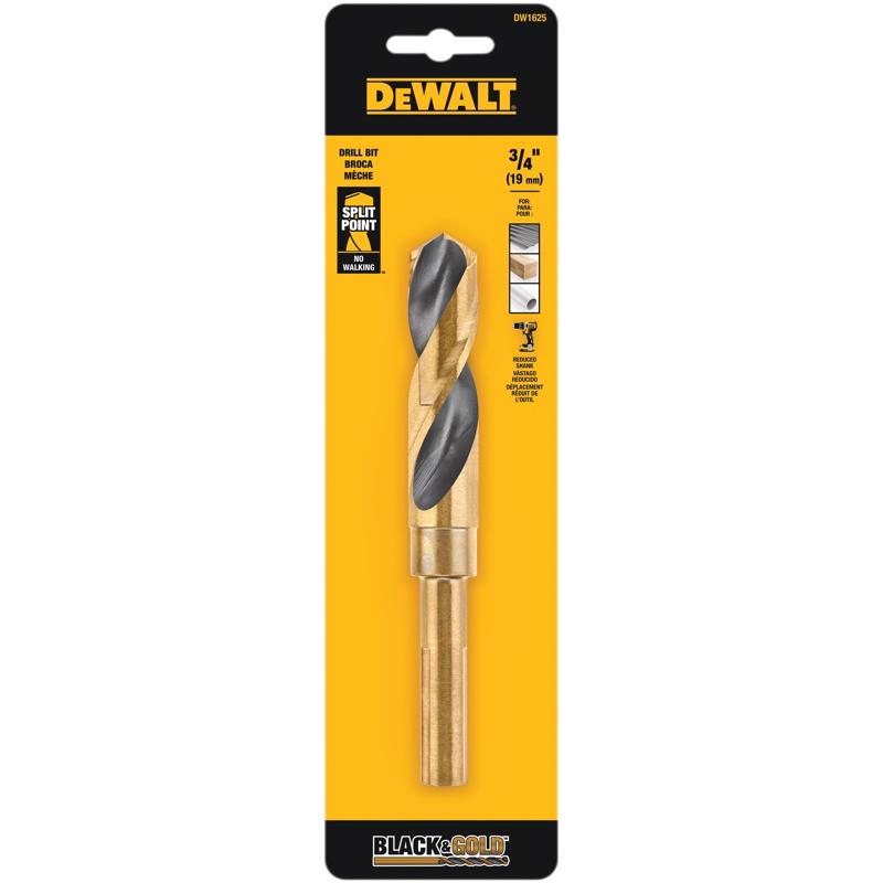 DEWALT DW1625 Drill Bit, 3/4 in Dia, 6 in OAL, Parabolic Flute, 2-Flute, 3/8 in Dia Shank, Reduced Shank Black Oxide