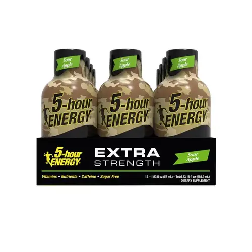 Sugar-Free Energy Drink, Liquid, Sour Apple Flavor, 1.93 oz Bottle