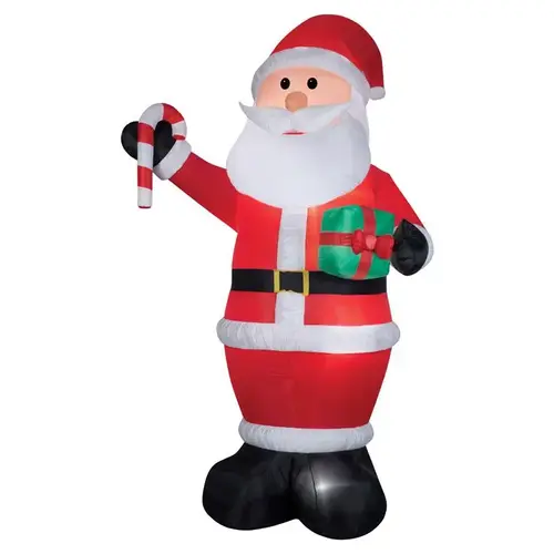 Inflatable LED White 144.09" Santa with Candy Cane and Gift Inflatable LED White 144.09" Santa with Candy Cane and Gift