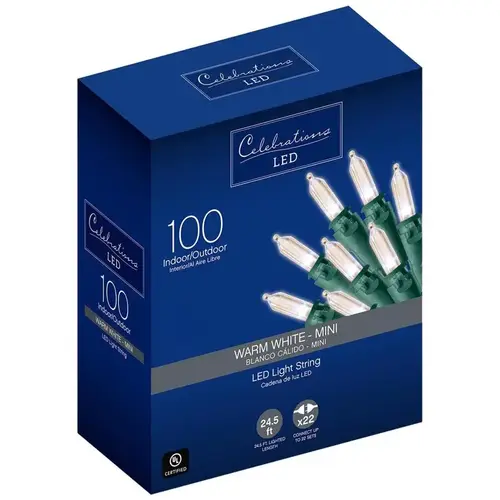 Christmas Lights LED Mini Clear/Warm White 100 ct String 24.75 ft. - pack of 12 Christmas Lights LED Mini Clear/Warm White 100 ct String 24.75 ft. - pack of 12