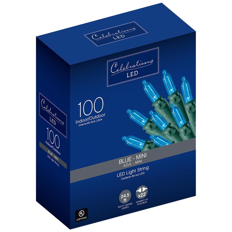 Celebrations 40844-71 Christmas Lights LED Mini Blue 100 ct String 24.75 ft.