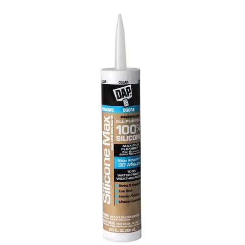 SILICONE MAX 08791 Silicone Sealant, Clear, 24 hr Curing, -35 to 120 deg F, 10.1 fl-oz Cartridge/Tube SILICONE MAX 08791 Silicone Sealant, Clear, 24 hr Curing, -35 to 120 deg F, 10.1 fl-oz Cartridge/Tube