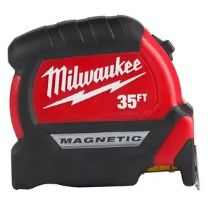 Milwaukee 48-22-0135 Tape Measure, 35 ft L Blade, 1 in W Blade, Steel Blade, ABS Case, Black/Red Case