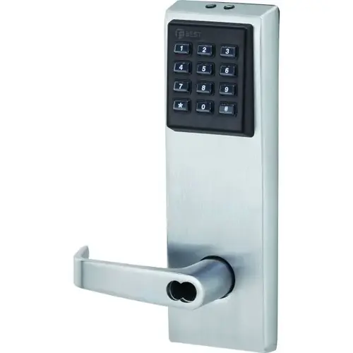 9KZ Keypad EZ Lock 2-3/4" Backset 7 Pin With Key 15 Lever and Keypad with Standard Strike Less Core Satin Chrome Finish