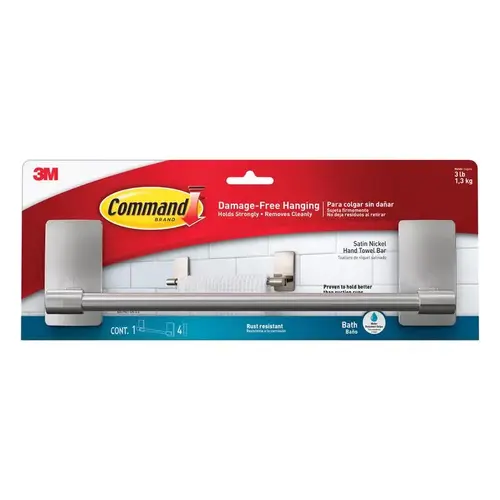 Hand Towel Bar Command Medium Plastic 11-3/4" L Satin Nickel