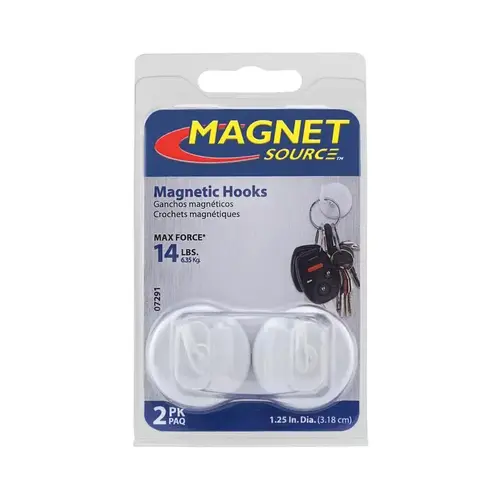Magnetic Hooks 1.4" L X 1.25" W White 14 lb. pull White Pair Magnetic Hooks 1.4" L X 1.25" W White 14 lb. pull White Pair