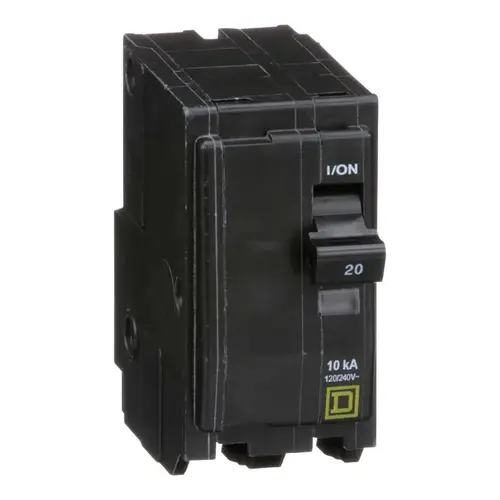 QO Circuit Breaker, Mini, 20 A, 2 -Pole, 120/240 VAC, 48 VDC, Plug Mounting, Black QO Circuit Breaker, Mini, 20 A, 2 -Pole, 120/240 VAC, 48 VDC, Plug Mounting, Black