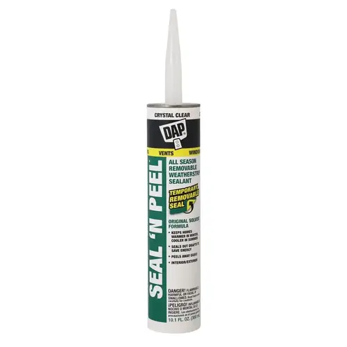 Seal-N-Peel Weatherstrip Sealant, Clear, 40 to 100 deg F, 10.1 oz Cartridge Seal-N-Peel Weatherstrip Sealant, Clear, 40 to 100 deg F, 10.1 oz Cartridge