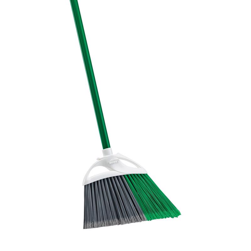 Libman 205 PRECISION ANGLE Series Broom, 13 in Sweep Face, 6 in L Trim, PET Bristle, 53 in L, Steel Green