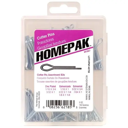 Cotter Pin Kit 0" H Utility 50 lb Zinc Plated Cotter Pin Kit 0" H Utility 50 lb Zinc Plated