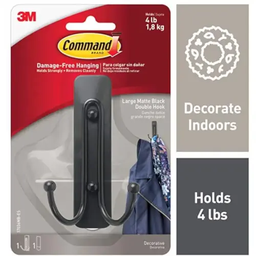 Large Decorative Double Hook, 5 lb, 1-Hook, Metal/Plastic, Black, Matte - pack of 4 Large Decorative Double Hook, 5 lb, 1-Hook, Metal/Plastic, Black, Matte - pack of 4