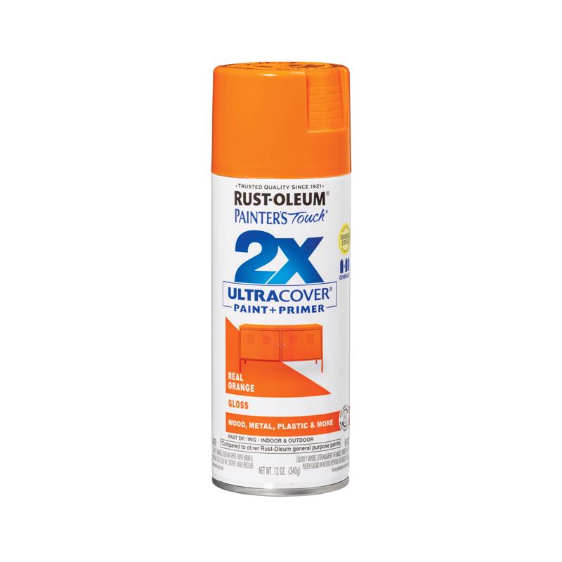 Rust-Oleum 334043 PAINTER'S Touch Gloss Spray Paint, Gloss, Real Orange, 12 oz, Aerosol Can
