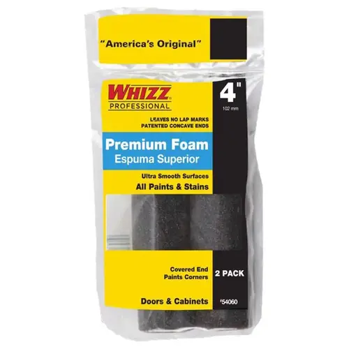 Paint Roller Cover, 1/4 in Thick Nap, 4 in L, Foam Cover, Black Pair