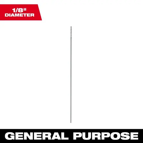 Drill Bit, 1/8 in Dia, 12 in OAL, Parabolic Flute, 1/4 in Dia Shank, Flat Shank Black Oxide Drill Bit, 1/8 in Dia, 12 in OAL, Parabolic Flute, 1/4 in Dia Shank, Flat Shank Black Oxide