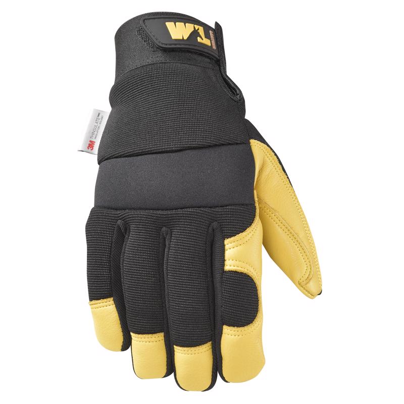 Wells Lamont 3233L Winter Work Gloves Men's Saddletan Grain Black/Yellow L Black/Yellow