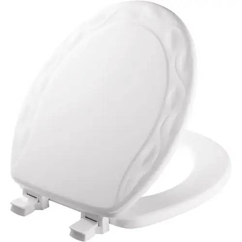 Round Closed Front Designer Sculptured Ivy White Wood Toilet Seat