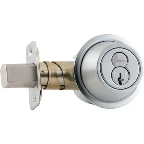 Grade 2 Single Cylinder Deadbolt with Full Size Interchangeable Core with C Keyway with 12287 Latch and 10094 Strike Satin Chrome Finish Grade 2 Single Cylinder Deadbolt with Full Size Interchangeable Core with C Keyway with 12287 Latch and 10094 Strike Satin Chrome Finish