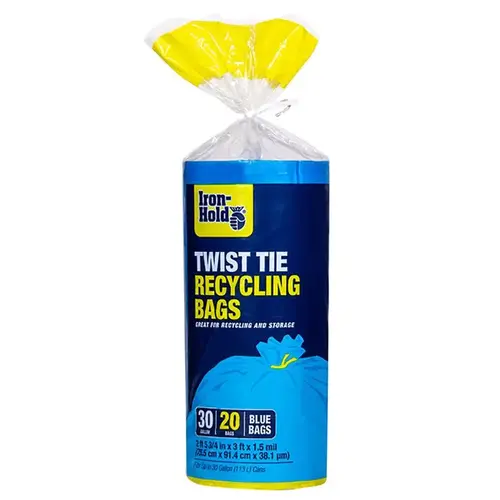 Kitchen Trash Bags 30 gal Twist Tie Blue - pack of 6