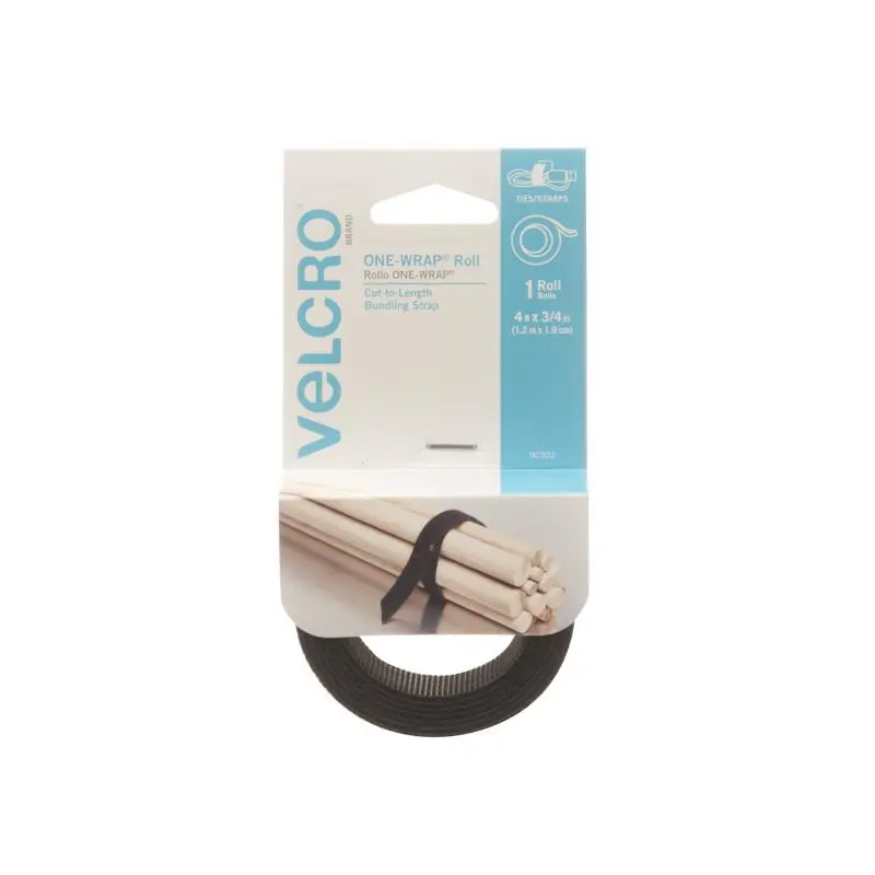 VELCRO Brand One Wrap Fastener 3/4 in W 48 in L Velcro Black 90302