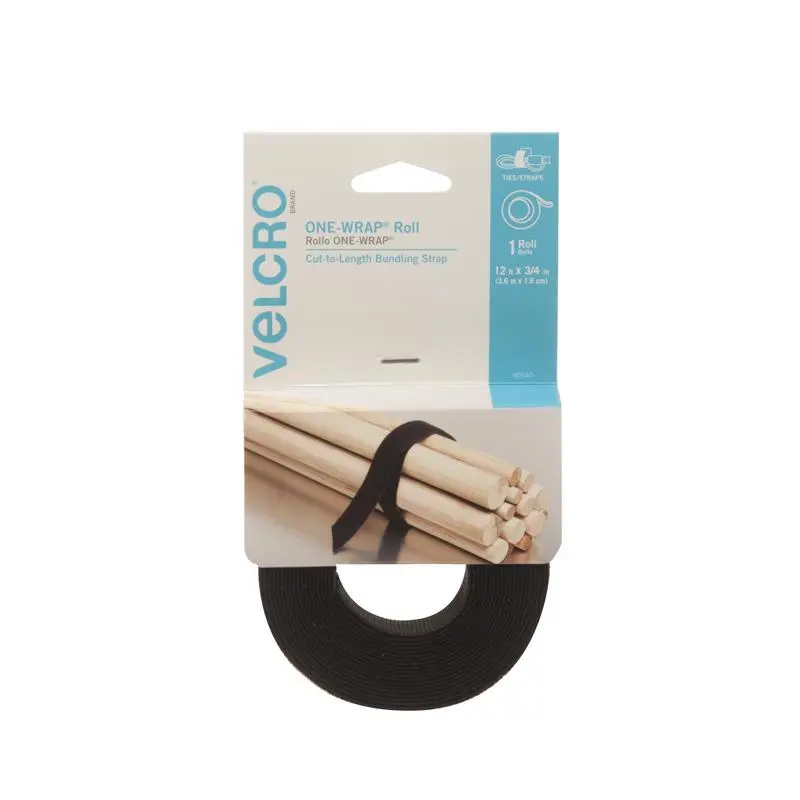 VELCRO Brand One Wrap Fastener 3/4 in W 12 ft L Nylon/Polypropylene Black 90340