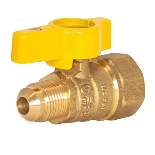 Gas Ball Valve, 3/8 x 1/2 in Connection, Flared x FIP, 5 psi Pressure, Brass Body Gas Ball Valve, 3/8 x 1/2 in Connection, Flared x FIP, 5 psi Pressure, Brass Body